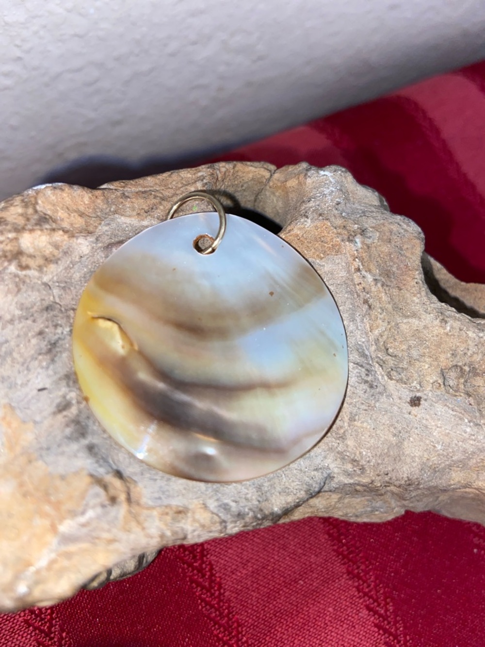 Vintage Round Iridescent Mother of Pearl Shell Pendant